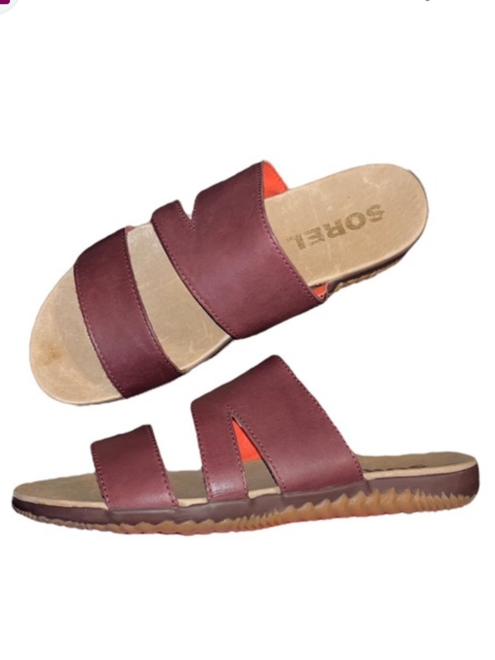 Sorel Out N About Leather Slides Sandals Burgundy 8